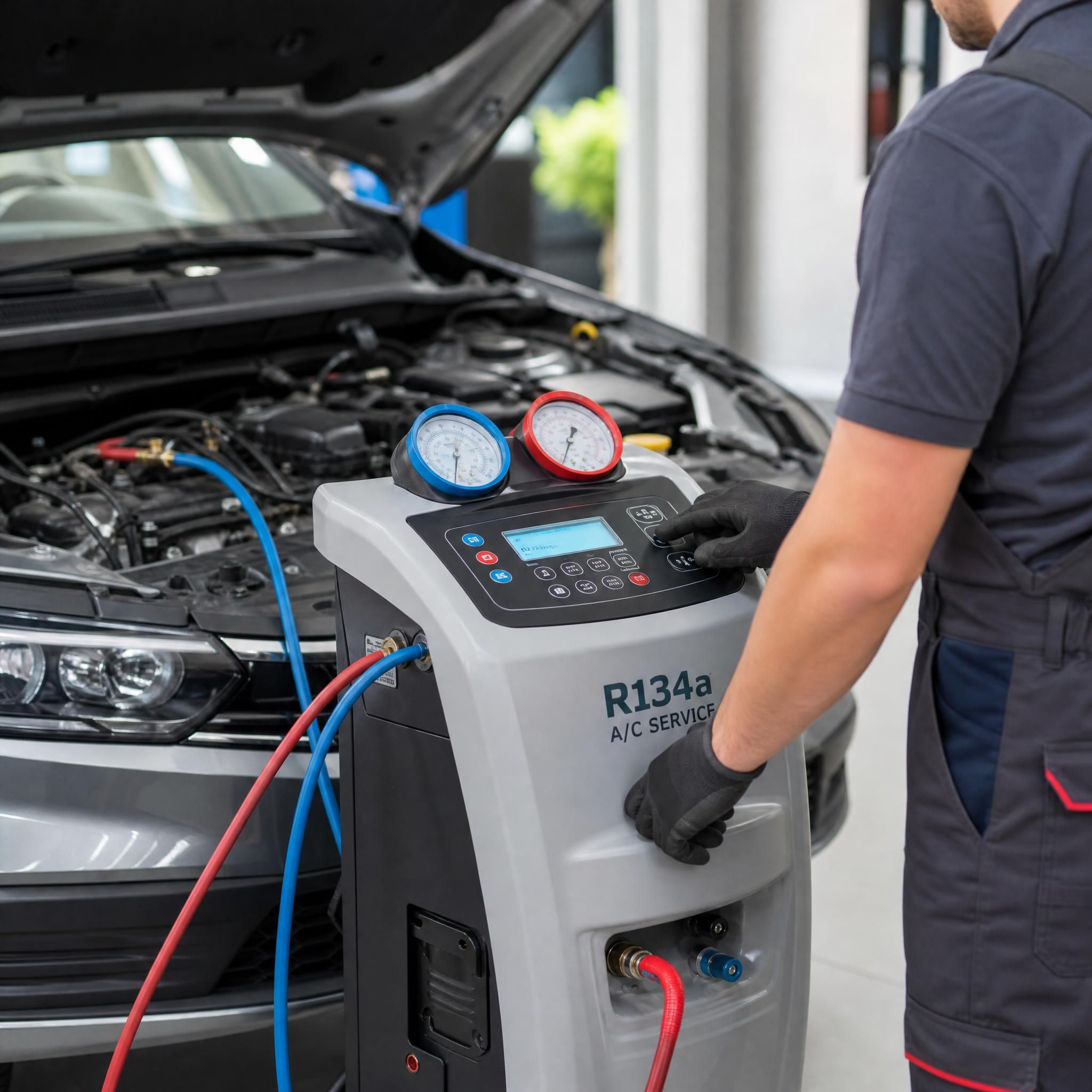 Schéma du circuit de climatisation automobile : compresseur, condenseur et gaz réfrigérant