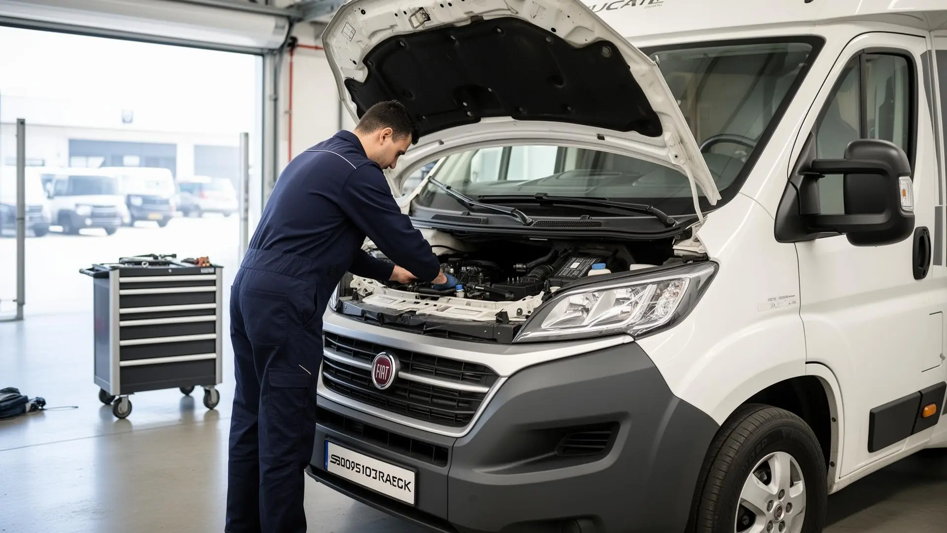 Entretien camping-car Fiat Ducato dans l'atelier Le Bon Plan Mécanique à Capens